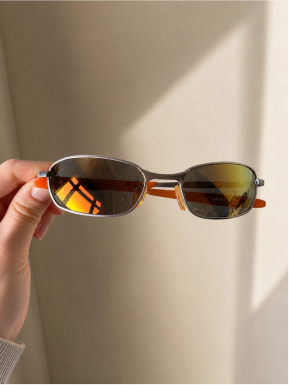 Vintage XLoop Sport Sunglasses Y2K Silver Frame Orange Arms – Wrap Narrow